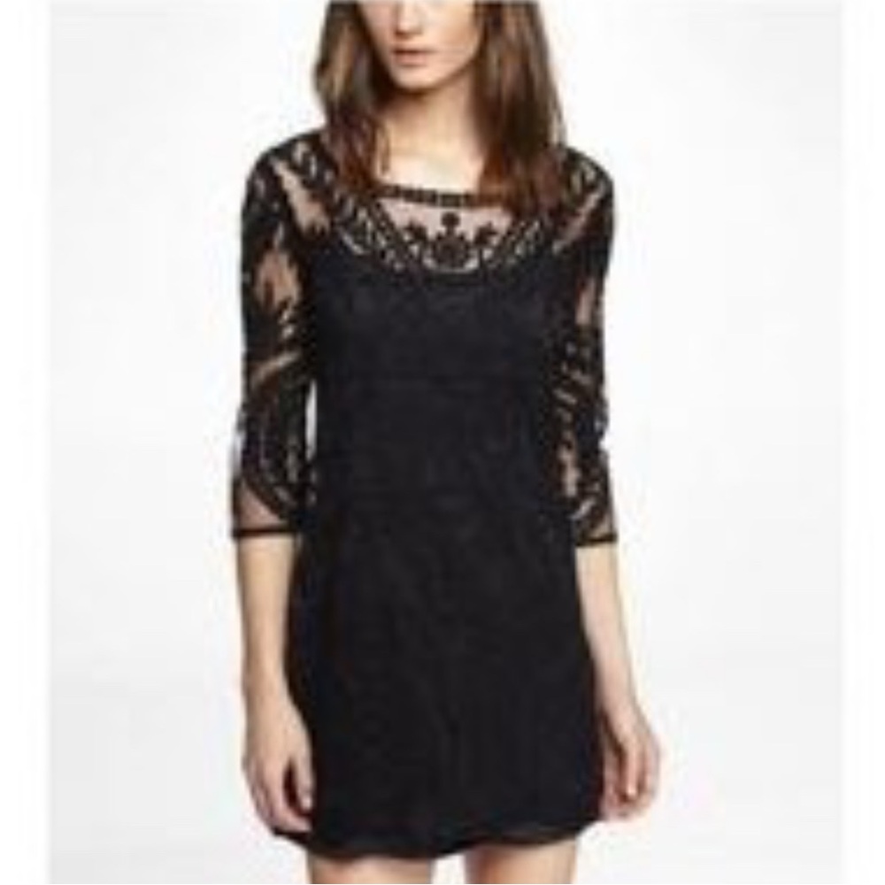 Embroidered Lace Shift Dress Black Dize M